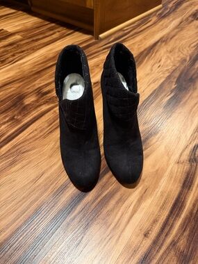 Charlotte Russe Black Suede Ankle Booties with Quilted Collar